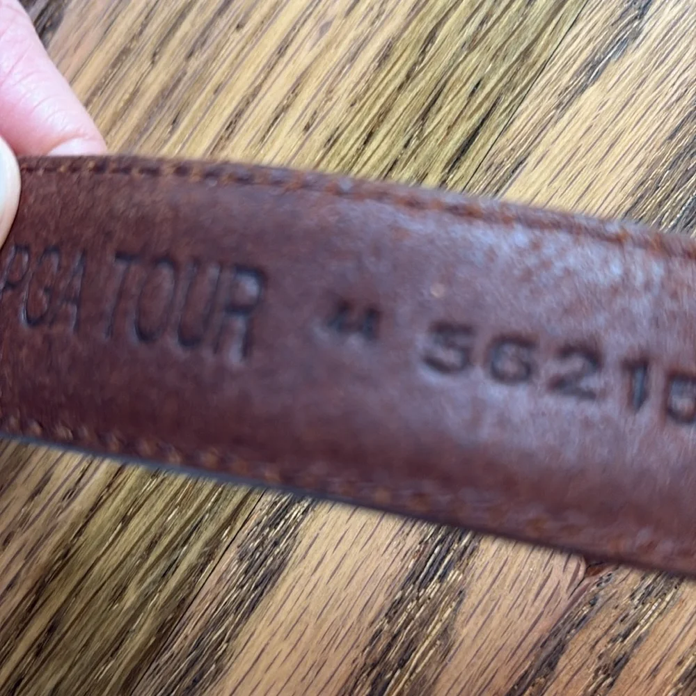 PGA Tour sz 44 top grain leather brown belt with silver accent golf